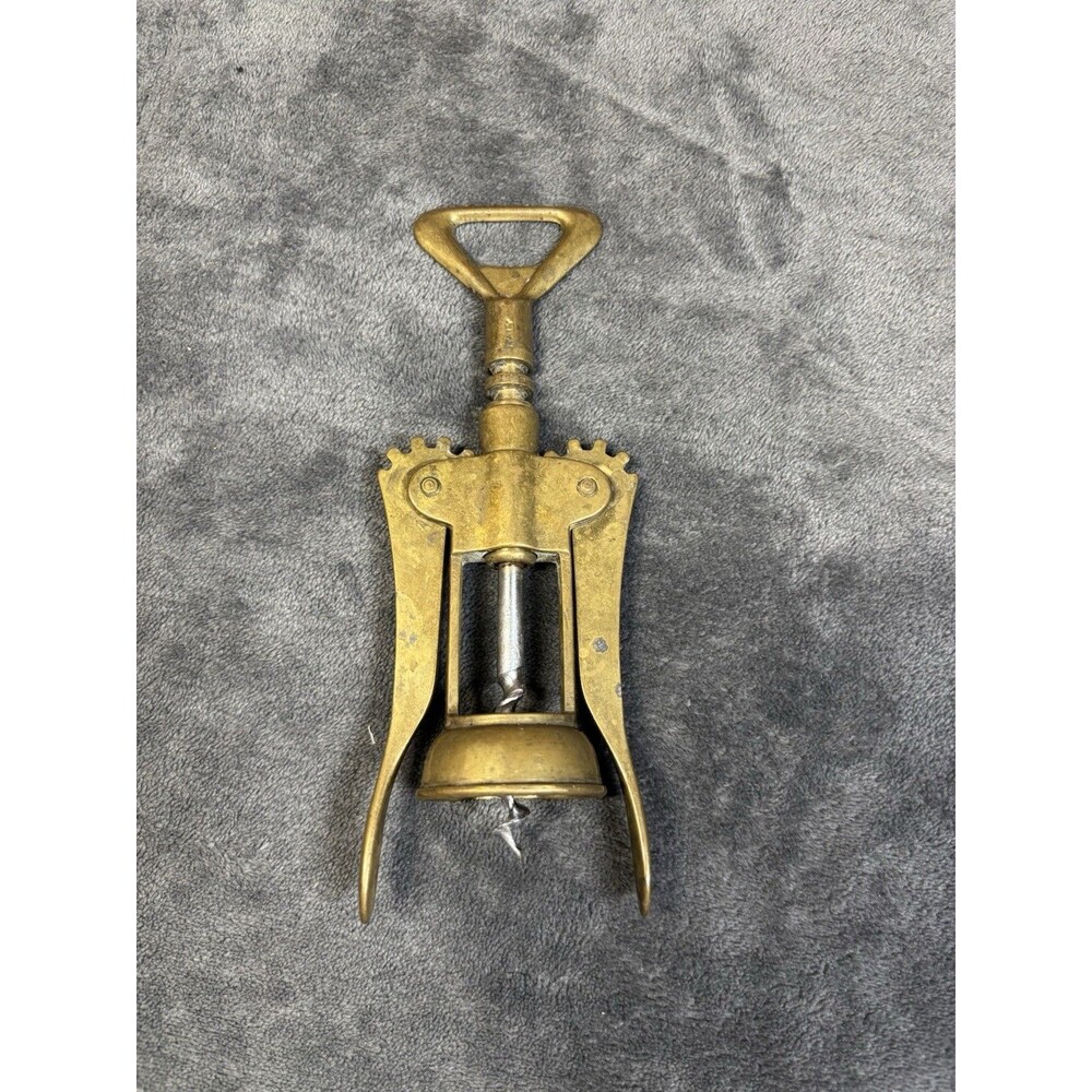 Vintage Solid Brass Winged Corkscrew Wine Bottle Opener Bar Tool Made in Italy